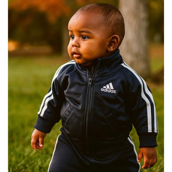 Adidas 12M Track Jacket Baby Activewear Zip-up Sweatsuit Classic Boy Girls Black - Picture 1 of 9